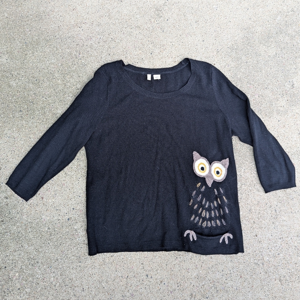 moth ANTHROPOLOGIE owl pullover sweater top M L